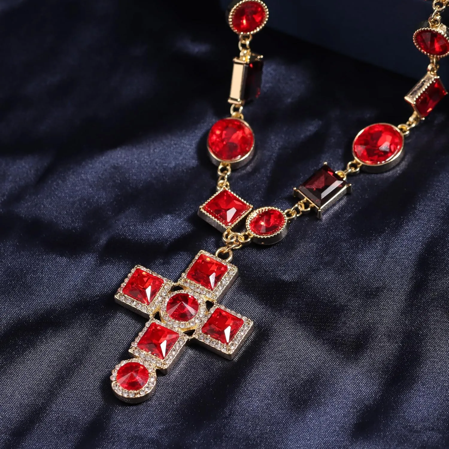 Colorful Cross Necklace for Women, 14K Gold plated Unique Geometric Diamond Cross Pendant Necklace, Simple Irregular Cross Chain Necklace for Women Jewelry