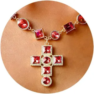 Colorful Cross Necklace for Women, 14K Gold plated Unique Geometric Diamond Cross Pendant Necklace, Simple Irregular Cross Chain Necklace for Women Jewelry