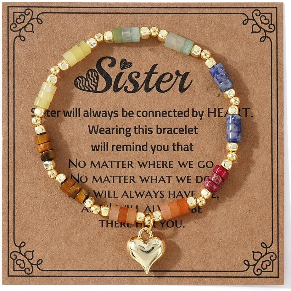 Colorful Healing Crystal Beaded Elastic Bracelets for Women Dainty Gold Plated Beads Love Heart Ellipse Cross Bracelet,Charm Couple Friendship Inspiration Jewelry Fashion Gift