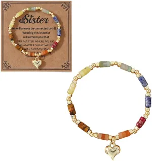 Colorful Healing Crystal Beaded Elastic Bracelets for Women Dainty Gold Plated Beads Love Heart Ellipse Cross Bracelet,Charm Couple Friendship Inspiration Jewelry Fashion Gift