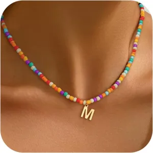 Colorful Initial Necklaces for Girls Women - Cute Beaded Choker Initial Necklace Teen Girl Gifts Trendy Stuff, Bohemian Letter Necklace Personalized Gifts for Girls Women Jewelry