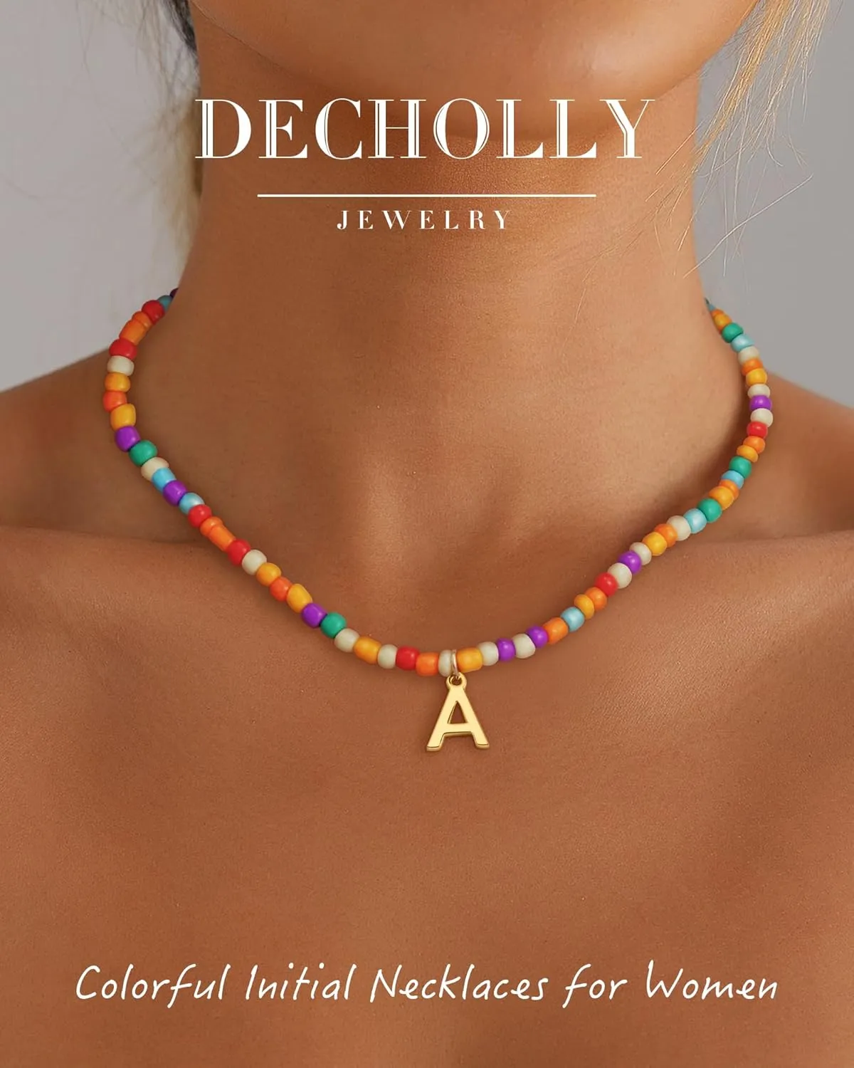 Colorful Initial Necklaces for Girls Women - Cute Beaded Choker Initial Necklace Teen Girl Gifts Trendy Stuff, Bohemian Letter Necklace Personalized Gifts for Girls Women Jewelry