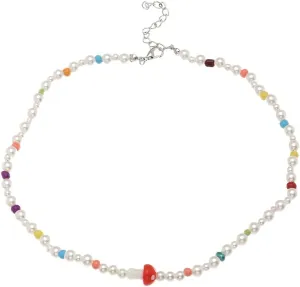 Colorful Mushroom Beaded Choker Necklace Faux Pearl Necklace Boho Retro Imitation Pearl Pendant Necklace for Jewelry Gift