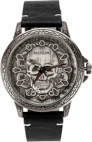 Cool Skull Watch for Men with Leather Band, Casual Men's Quartz Wrist Watches, Birthday Gifts for Boyfriend Son Husband Dad, Gifts for Him