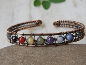 Copper 7 Chakra gemstone bangle, Pure copper 7 Chakra Stones Beads Bracelets for Women Girls Adjustable Energy Jewelry bangles,