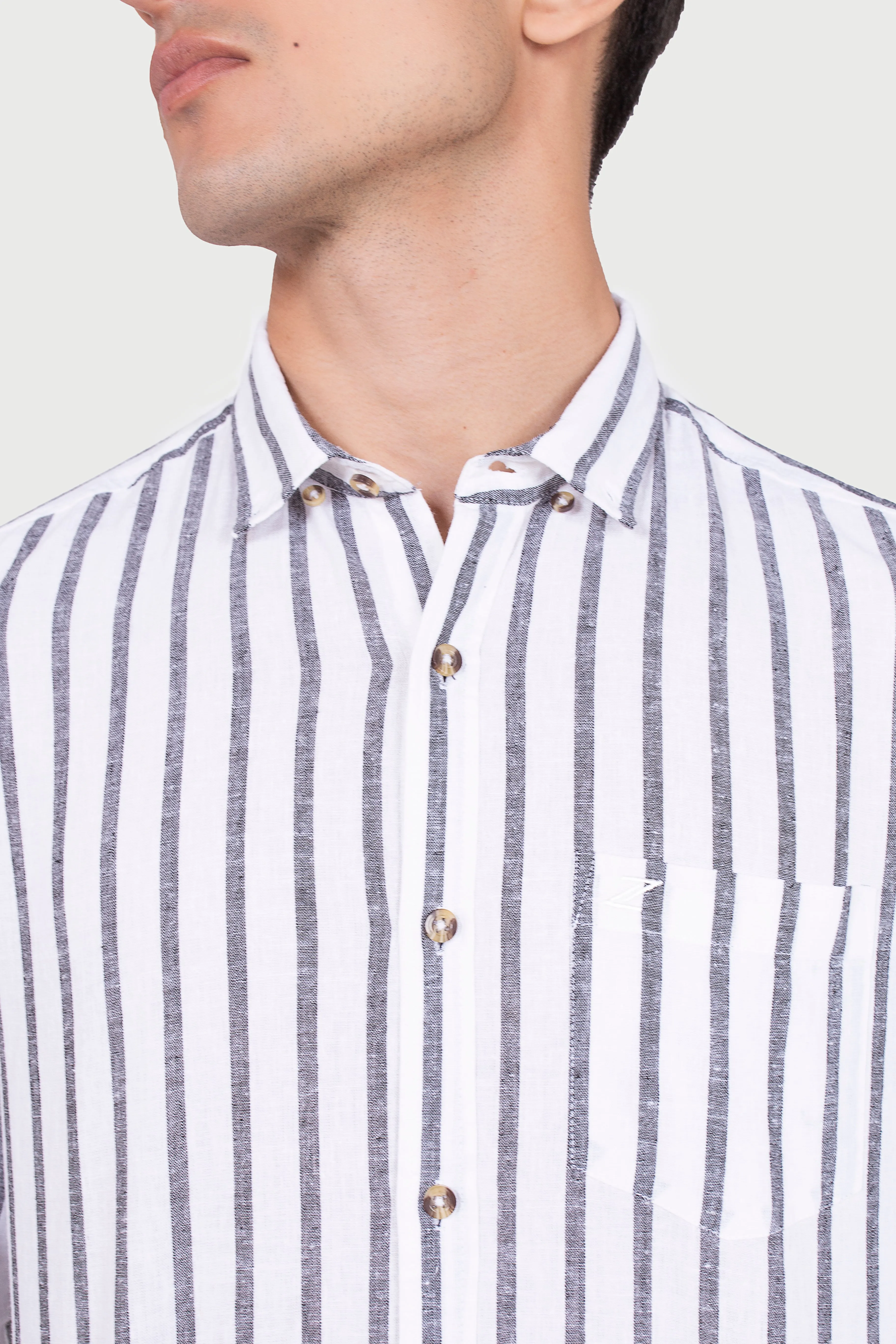 Cotton Linen Black Awning Stripes