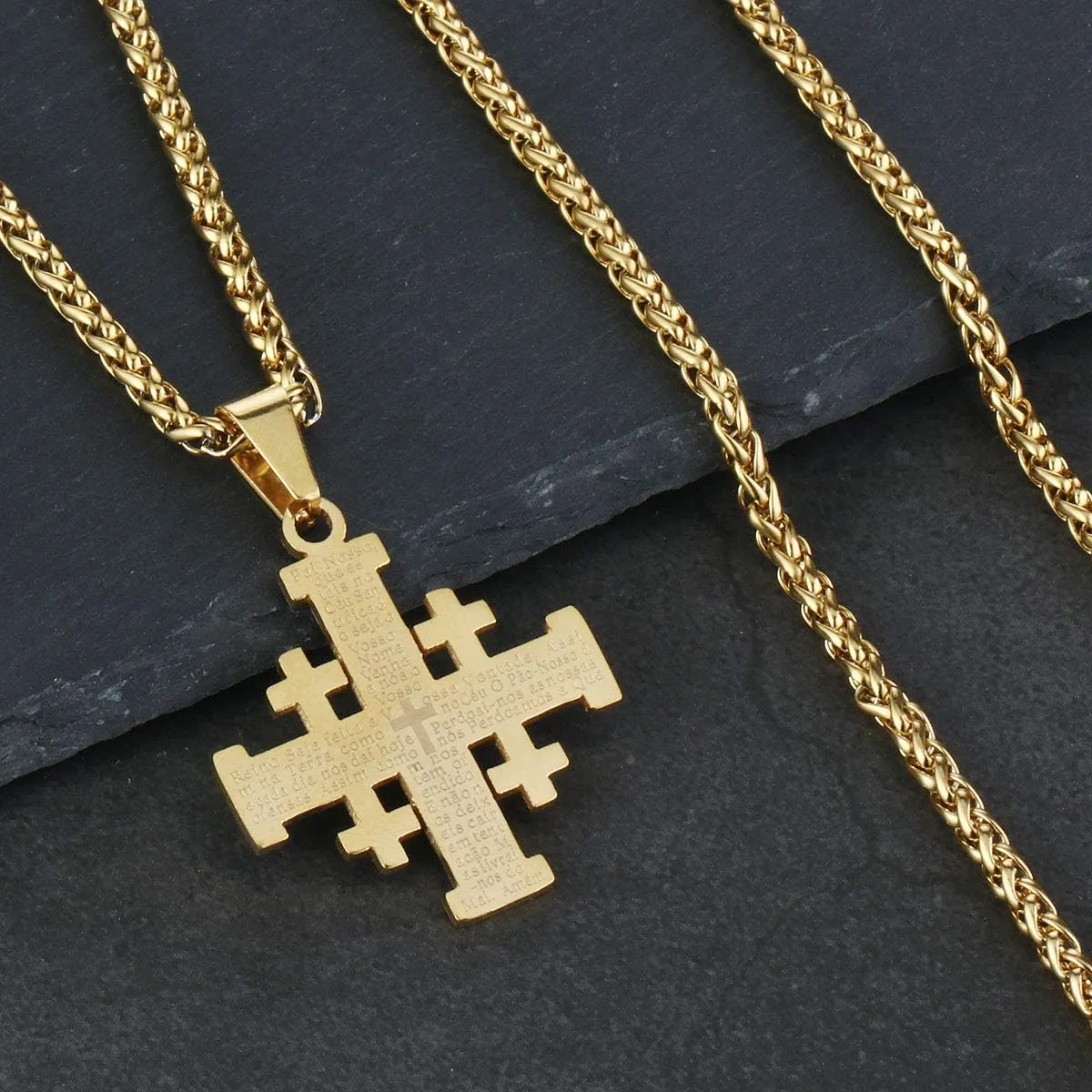 COTTVOTT Stainless Steel Jerusalem Crusaders Cross Pendant Necklaces Women Men Medieval Jewelry