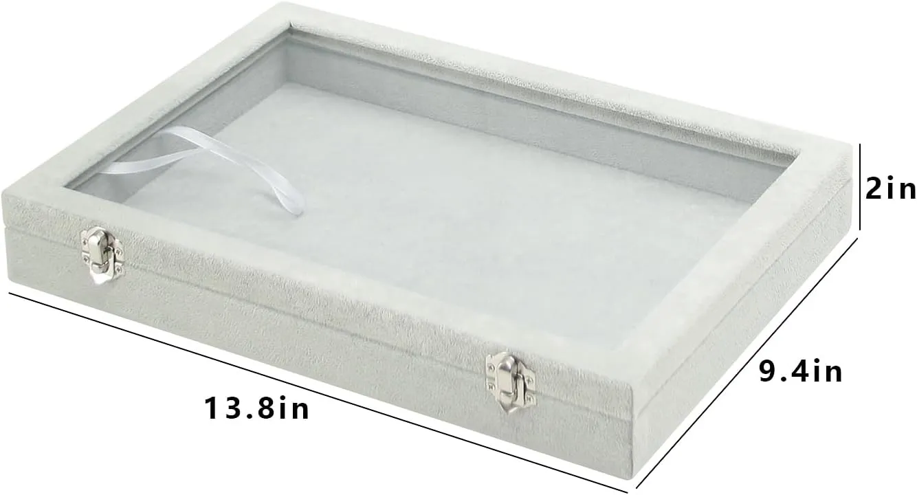 Coward Jewelry Organizer Tray Box, Grey Beige Velvet Blank Display Tray Case with Lid for Storage Necklaces Bracelets Rings Beads and Jewelry Accessories