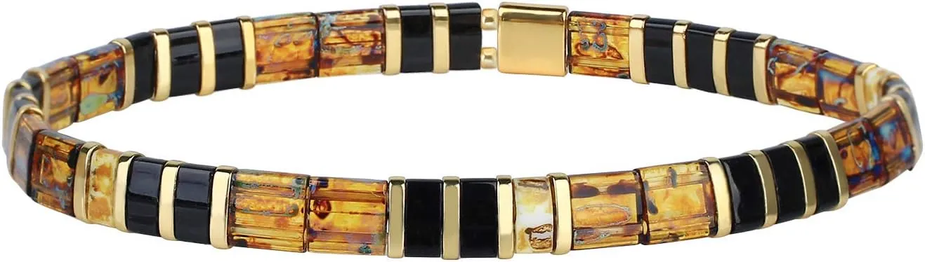 CQUAN CHI Women Strand Bracelet Tila Beaded Handmade Stack Friendship Bracelet