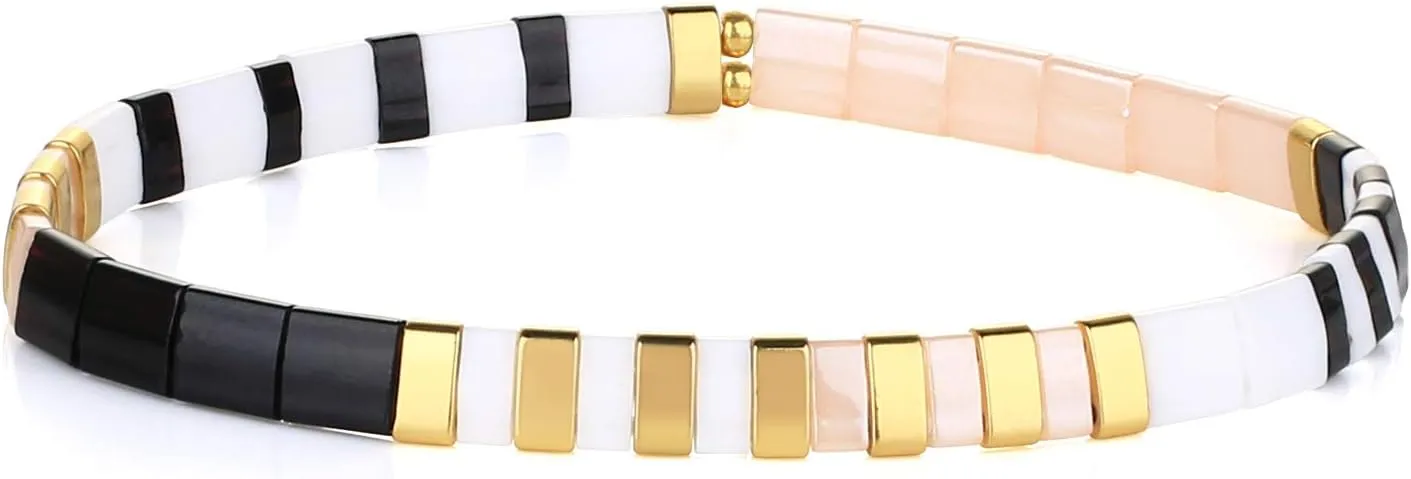 CQUAN CHI Women Tila Bead Stretch Bracelet Handmade Stackable Friendship Bracelets Bangle