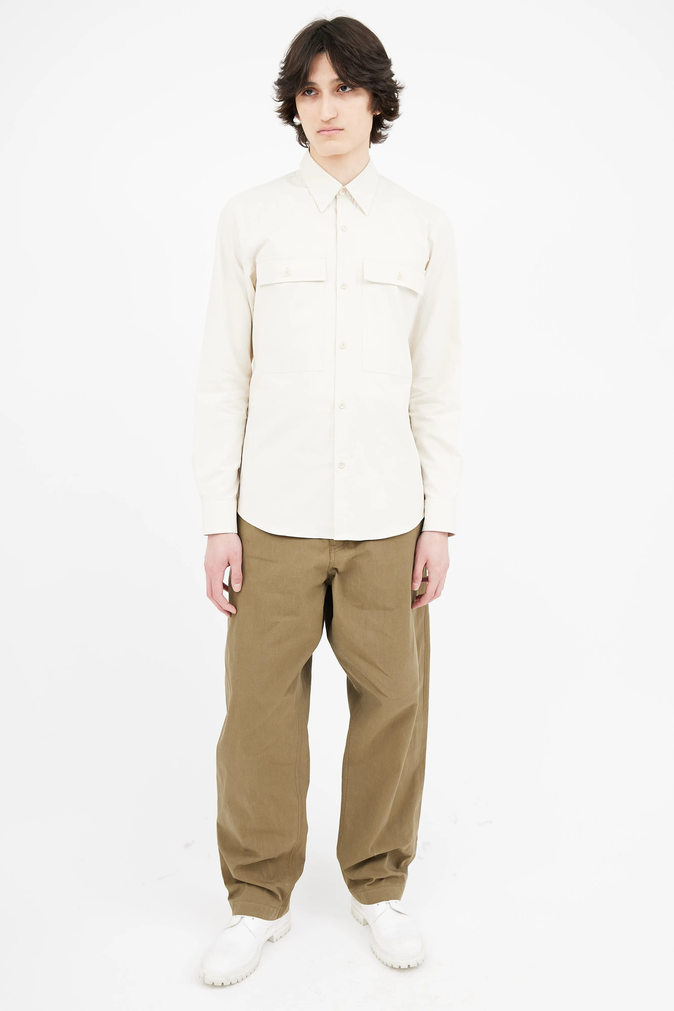 Cream Cotton Utility Shirt