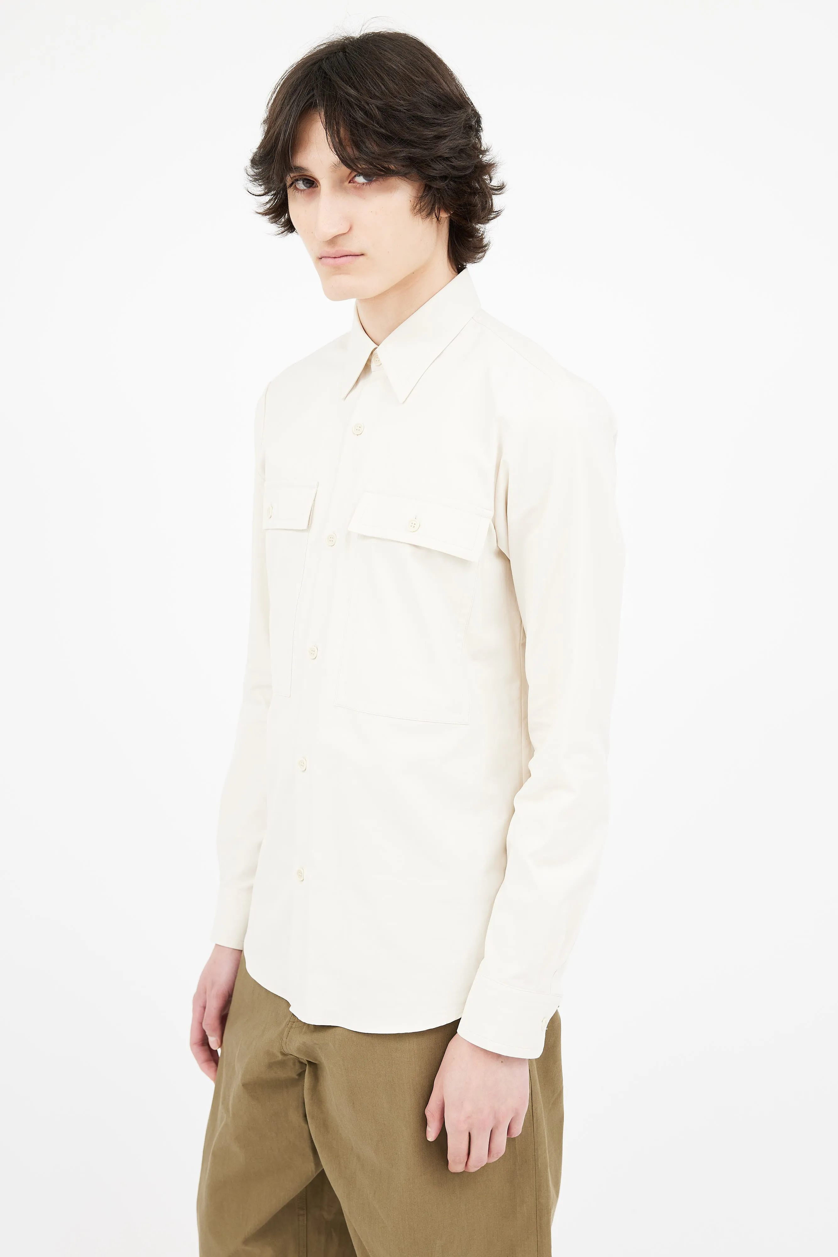 Cream Cotton Utility Shirt