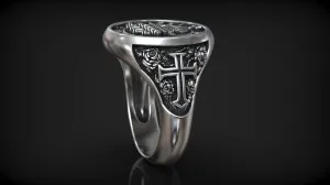 Cristi De Templo Templar Knights Jesus Cross Symbols Ring Solid Oxidized 925 Sterling Silver Handmade Faith KnightsTemplar Seal Catholic Crusader Temple Ring Customized Halloween Gift For Him