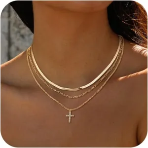 Cross Gold Layered Choker Neckalce for Women Dainty Cross Layering Pendant Necklace 14K Gold Plated Simple Trendy Jewelry for Women