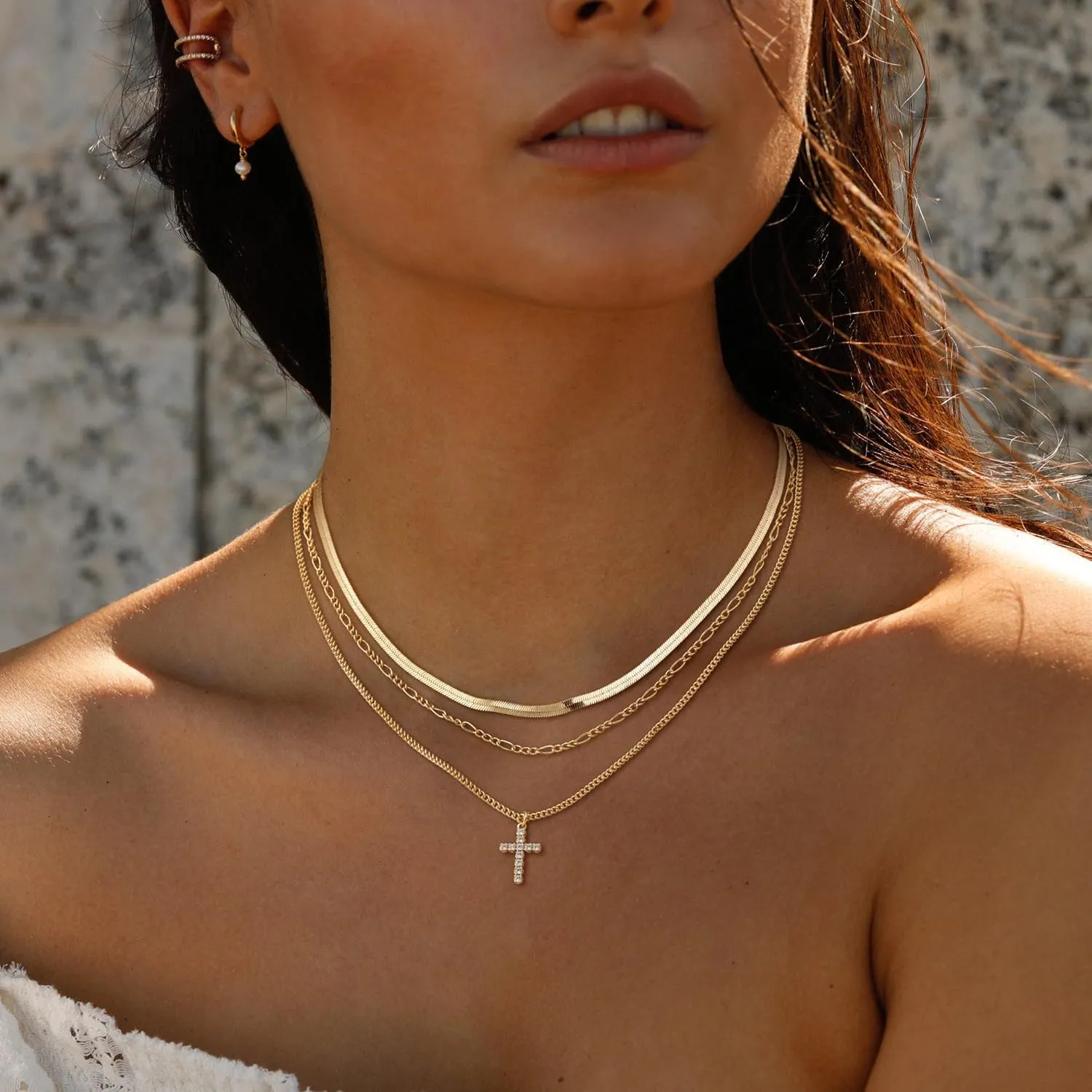 Cross Gold Layered Choker Neckalce for Women Dainty Cross Layering Pendant Necklace 14K Gold Plated Simple Trendy Jewelry for Women