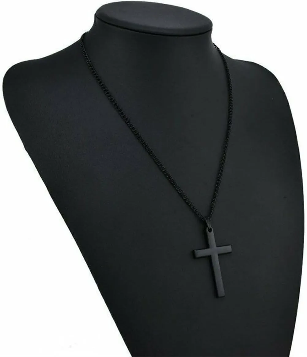 Cross Necklace for Men Silver Premium Alloy Solid Color Cross Pendant Necklace for Men Women Teens