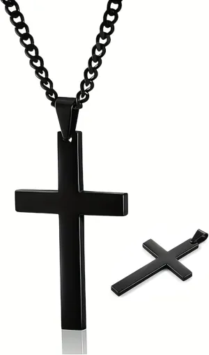 Cross Necklace for Men Silver Premium Alloy Solid Color Cross Pendant Necklace for Men Women Teens