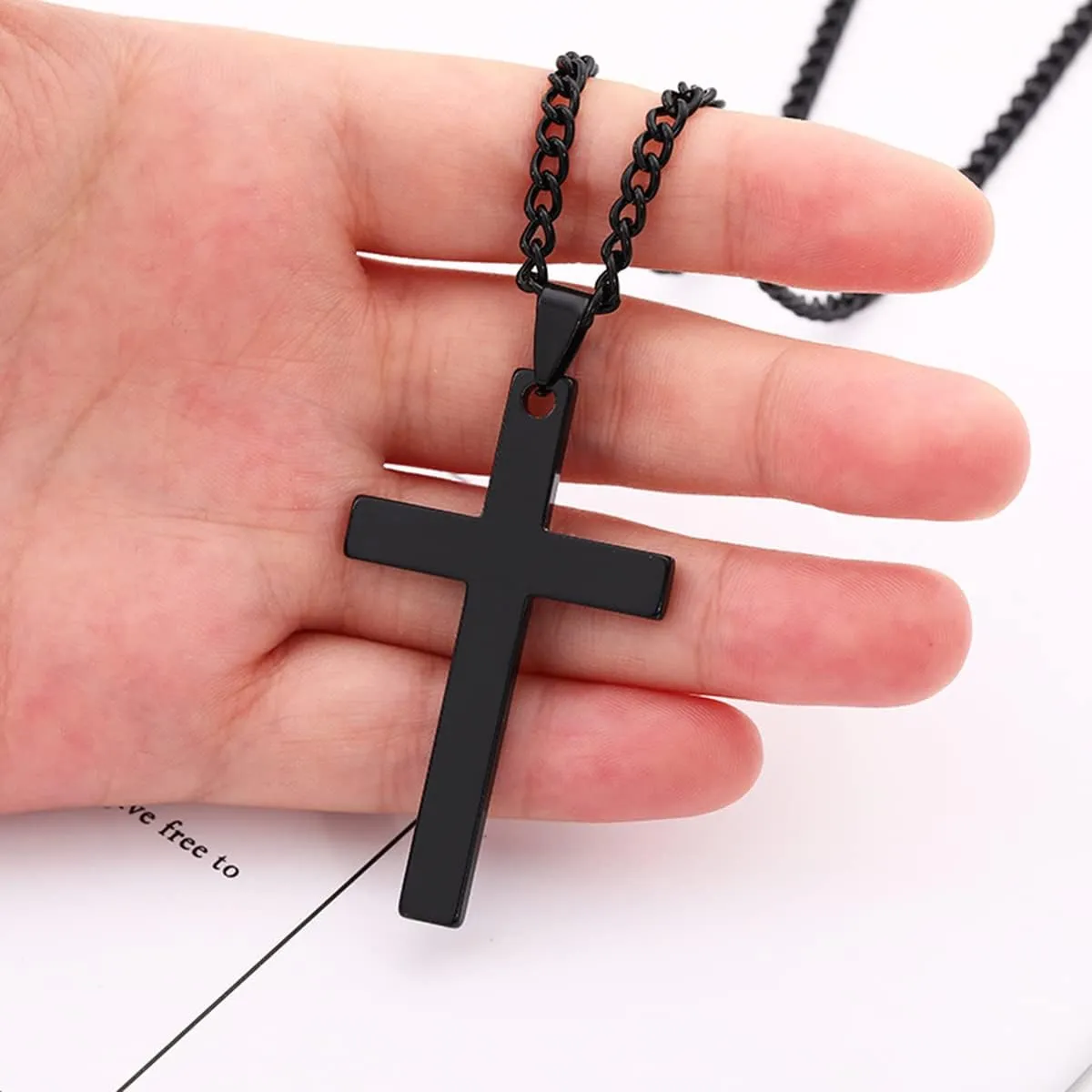 Cross Necklace for Men Silver Premium Alloy Solid Color Cross Pendant Necklace for Men Women Teens