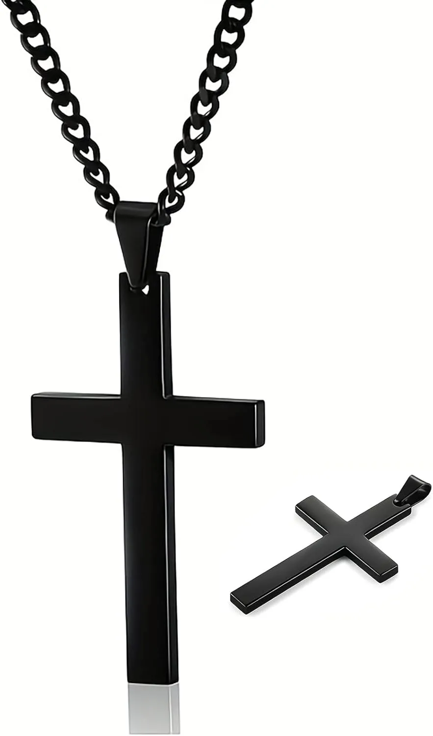 Cross Necklace for Men Silver Premium Alloy Solid Color Cross Pendant Necklace for Men Women Teens