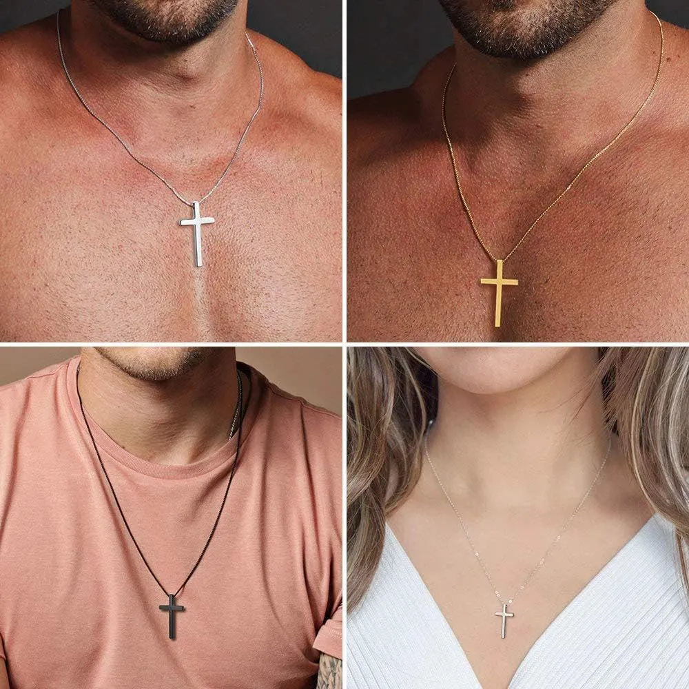 Cross Necklace for Men, Stainless Steel Cross Pendant Necklaces for Men Pendant Chain Chain Golden Silver Black Cross Necklace Gifts for Men Women Box Chain