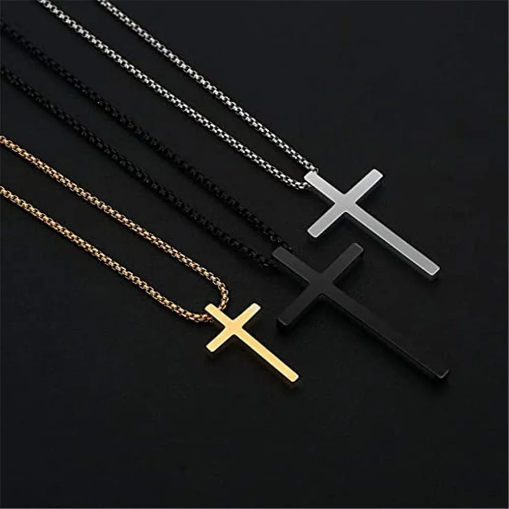 Cross Necklace for Men, Stainless Steel Cross Pendant Necklaces for Men Pendant Chain Chain Golden Silver Black Cross Necklace Gifts for Men Women Box Chain