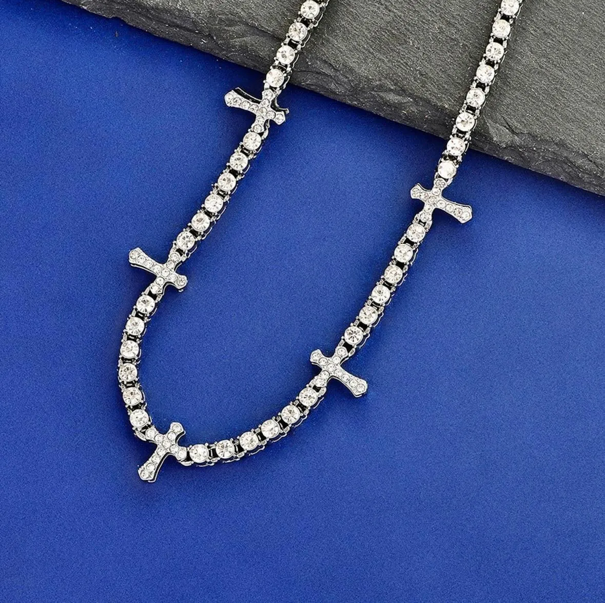 Cross Necklace for Men Women, Iced Out 14K Silver Gold Plated Solid Cubic Zirconia Fashion Tennis Bling Necklace Chain - Hip Hop Trendy Rapper Jewelry 20 Inches