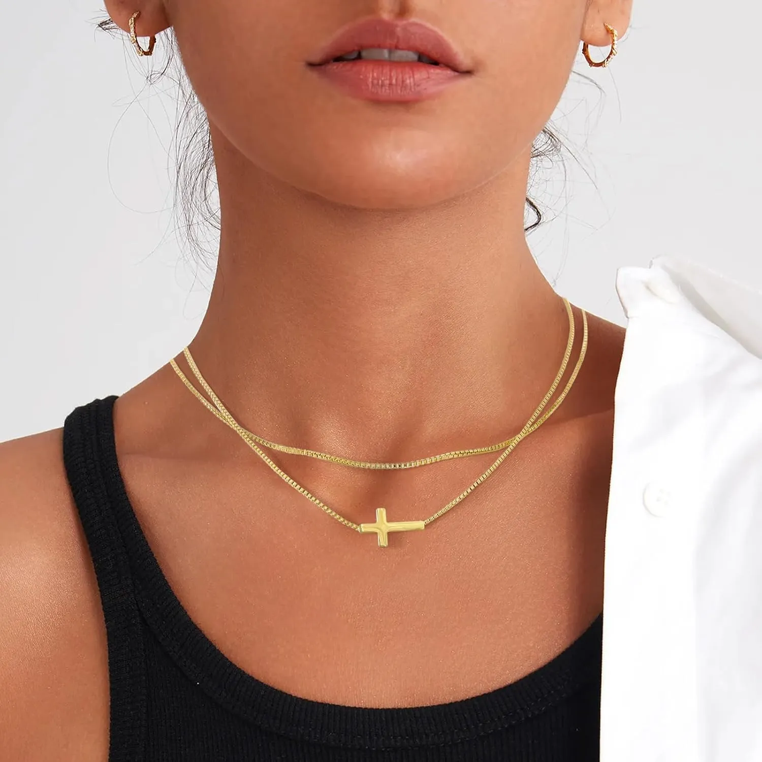 Cross Necklace for Women 14K Gold/Silver Plated Trendy Simple Cute Small Cross Pendant Necklace Faith Jewelry Religious Accessories Gifts