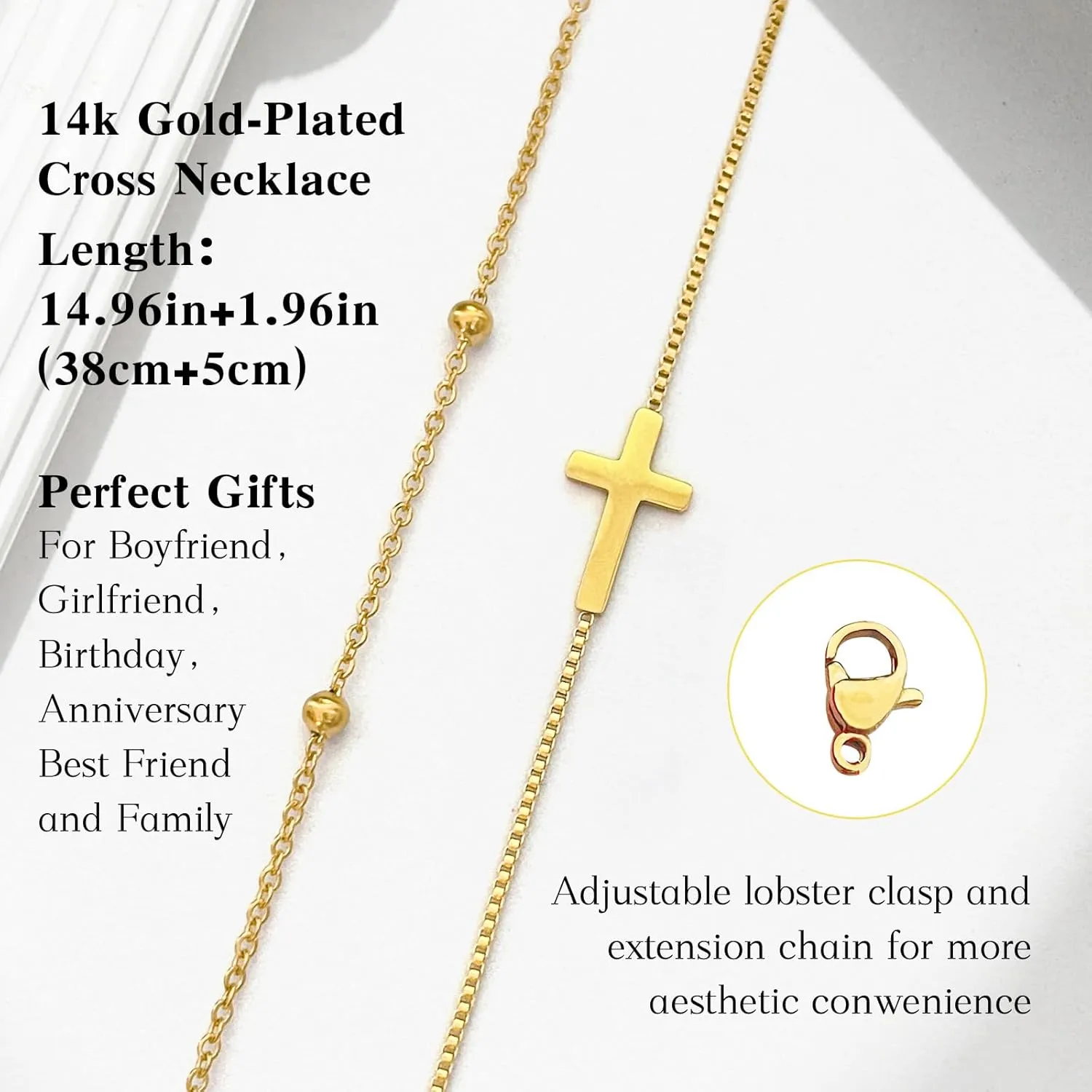 Cross Necklace for Women 14K Gold/Silver Plated Trendy Simple Cute Small Cross Pendant Necklace Faith Jewelry Religious Accessories Gifts