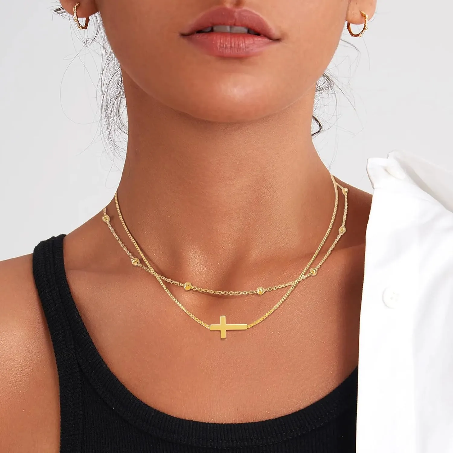 Cross Necklace for Women 14K Gold/Silver Plated Trendy Simple Cute Small Cross Pendant Necklace Faith Jewelry Religious Accessories Gifts