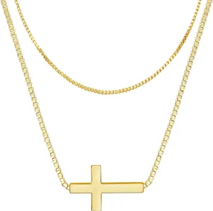 Cross Necklace for Women 14K Gold/Silver Plated Trendy Simple Cute Small Cross Pendant Necklace Faith Jewelry Religious Accessories Gifts