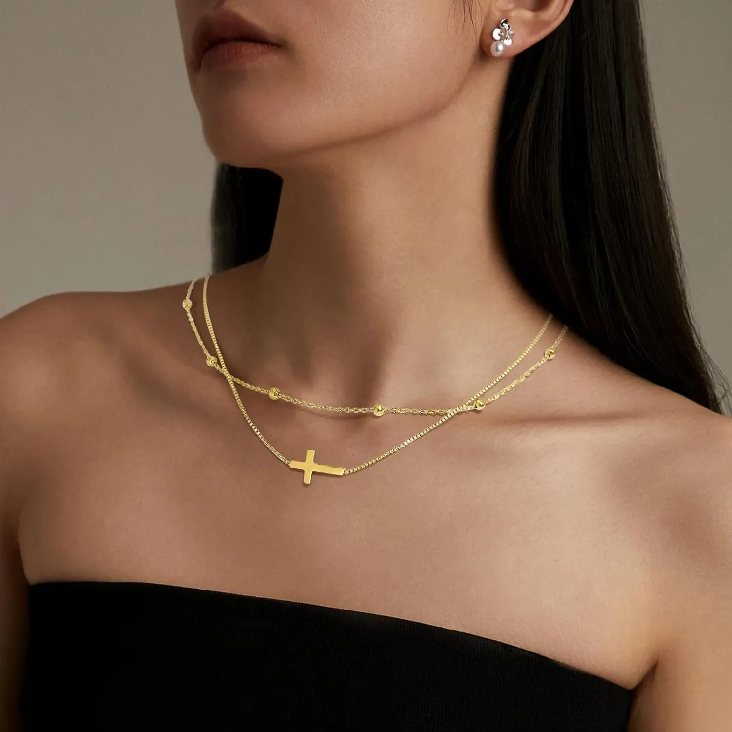 Cross Necklace for Women 14K Gold/Silver Plated Trendy Simple Cute Small Cross Pendant Necklace Faith Jewelry Religious Accessories Gifts