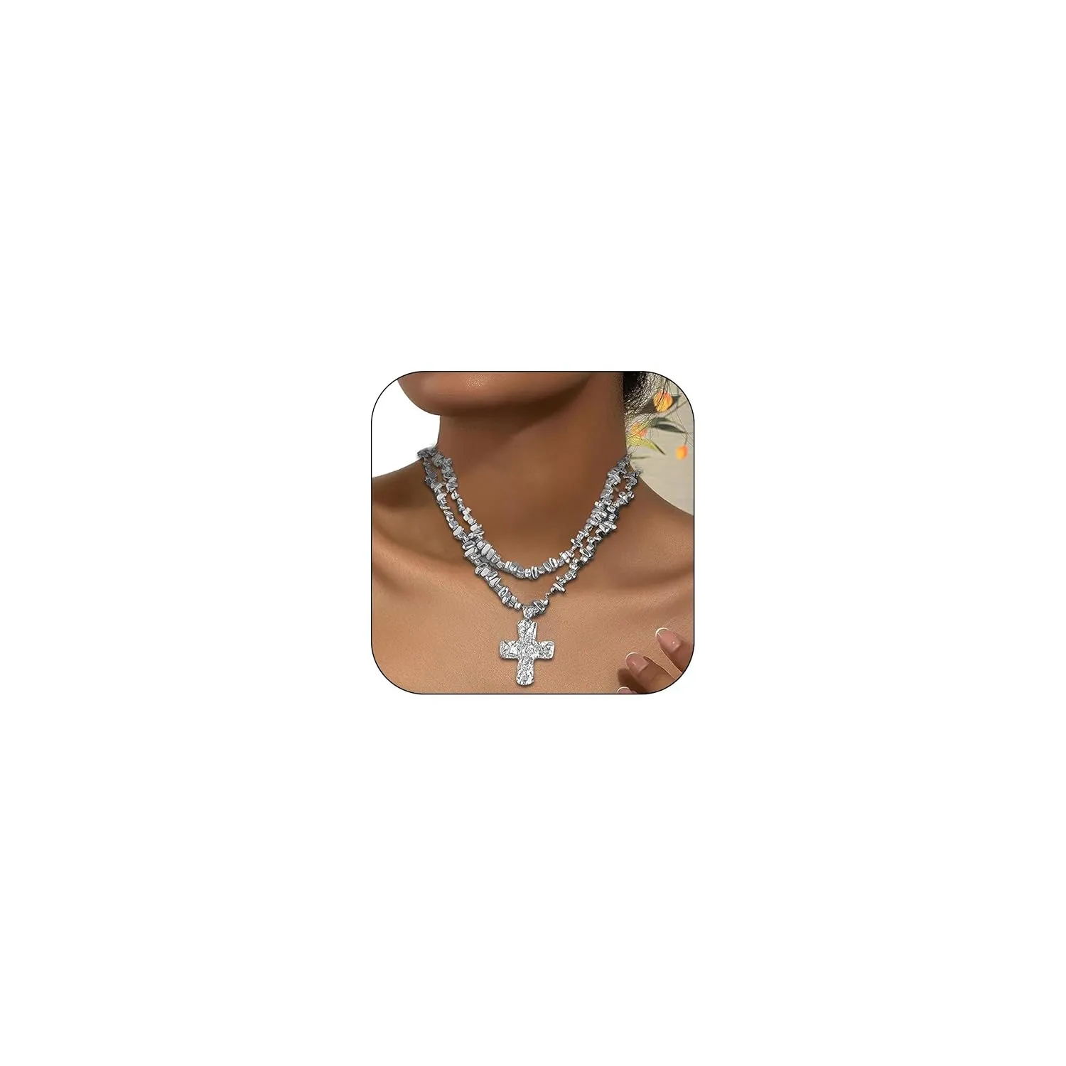 Cross Necklace for Women Gold Beaded Necklace Stylish Cross Pendant Necklace for Men Summer Jewelry Accessories 2024