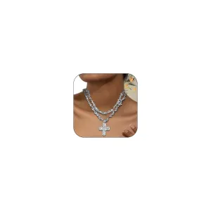 Cross Necklace for Women Gold Beaded Necklace Stylish Cross Pendant Necklace for Men Summer Jewelry Accessories 2024