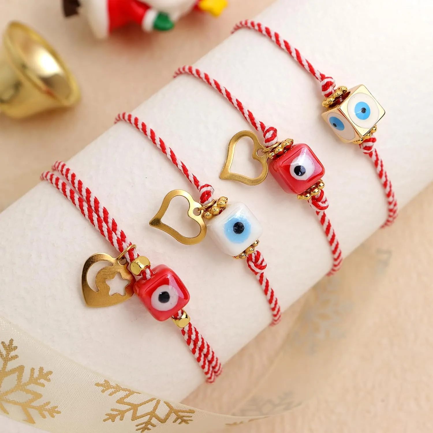 Cubic Evil Eye Bracelets for Women, Handmade Red String Gold Protection Bracelet Adjustable Friendship Bracelet Christmas Holiday Jewelry Gifts.
