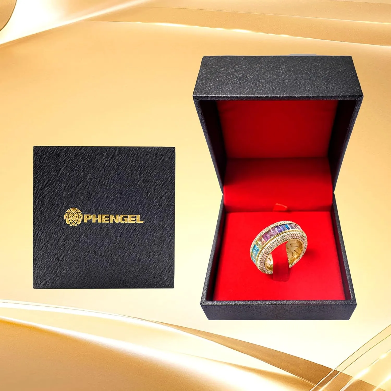 Cubic Zirconia Ring For Men Anxiety Rotating Stress Relief Rotate Freely Hip Hop Rotating rings Black