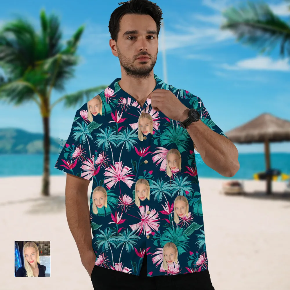 Custom Face Hawaiian Shirts Men's Pink Flower Shirt