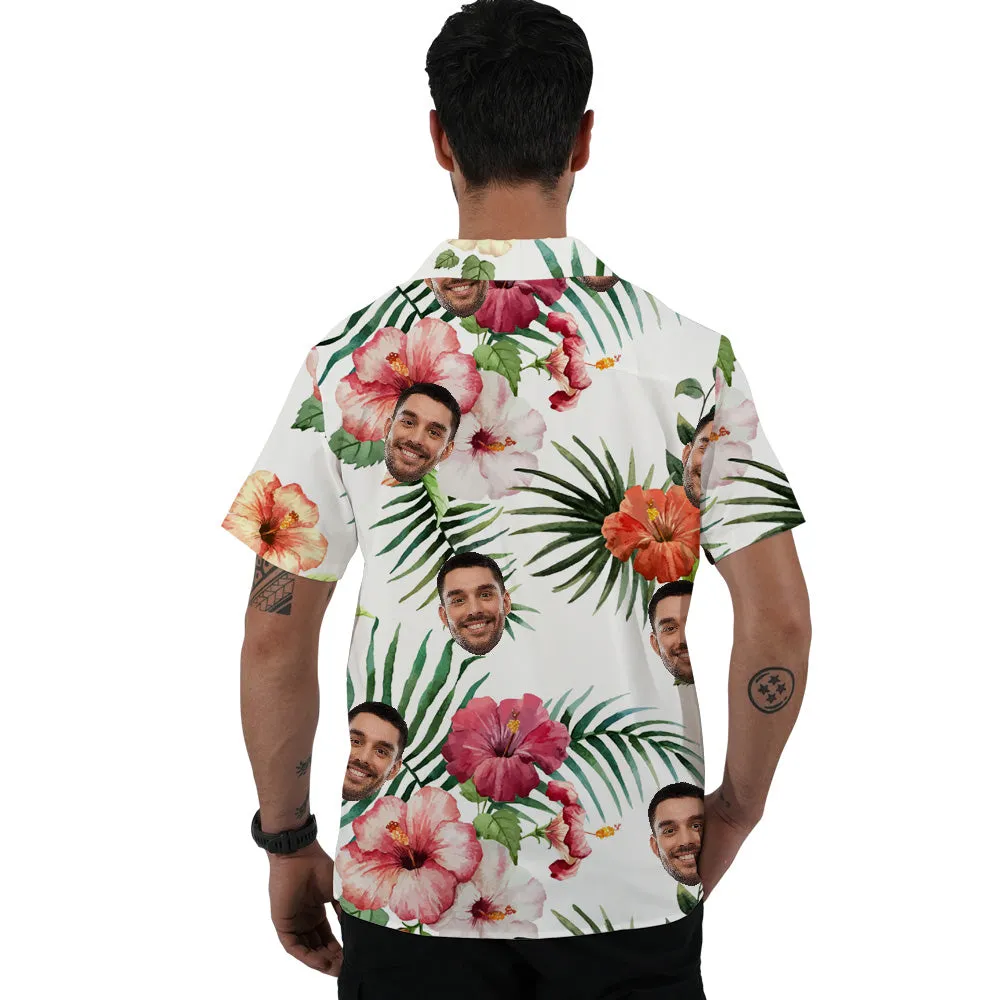 Custom Face Palm Leaf Flowers Hawaiian Shirt