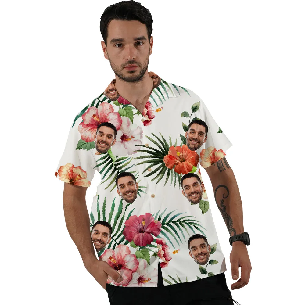 Custom Face Palm Leaf Flowers Hawaiian Shirt