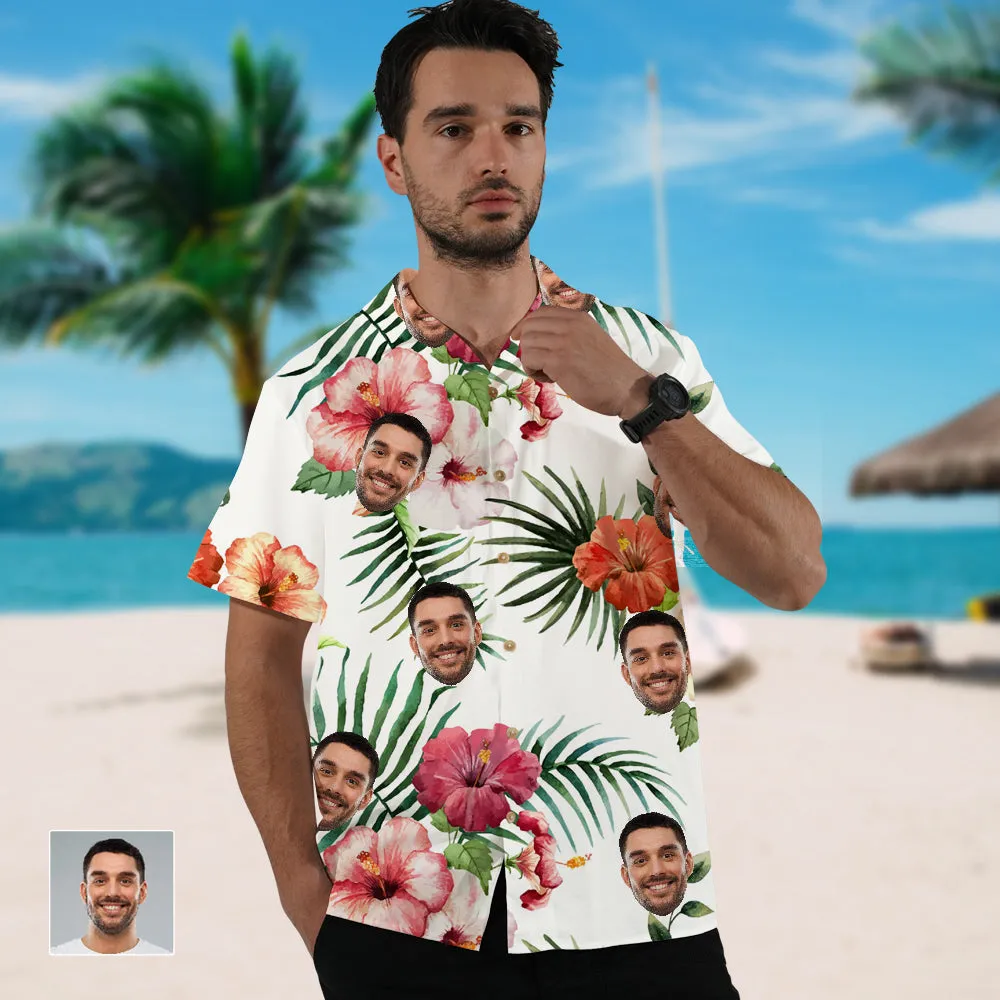 Custom Face Palm Leaf Flowers Hawaiian Shirt