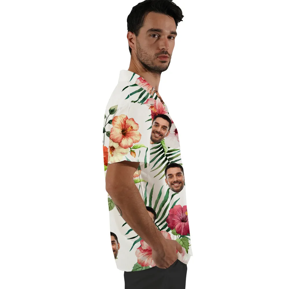 Custom Face Palm Leaf Flowers Hawaiian Shirt
