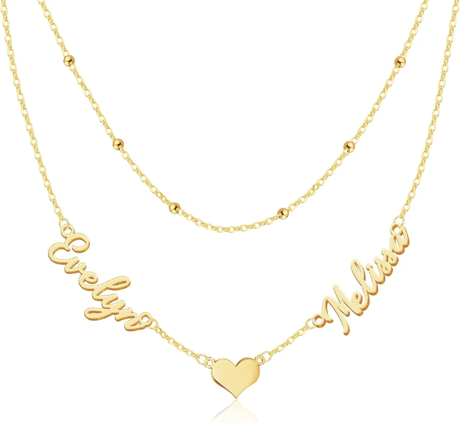 Custom Layered Name Necklace Personalized with Heart 18K Gold Plated Customized Nameplate Necklace Gifts for Women