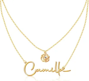 Custom Layered Name Necklace Personalized with Heart 18K Gold Plated Customized Nameplate Necklace Gifts for Women