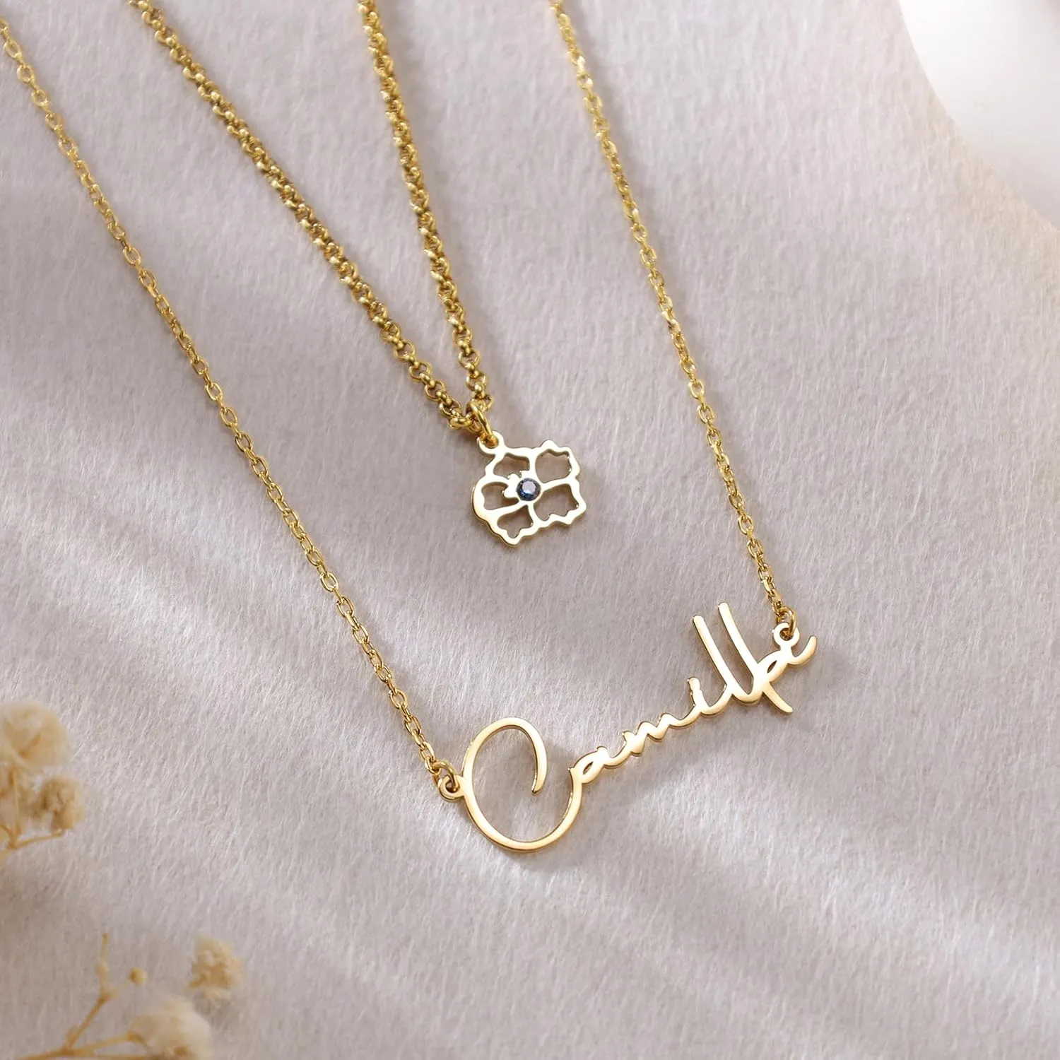 Custom Layered Name Necklace Personalized with Heart 18K Gold Plated Customized Nameplate Necklace Gifts for Women