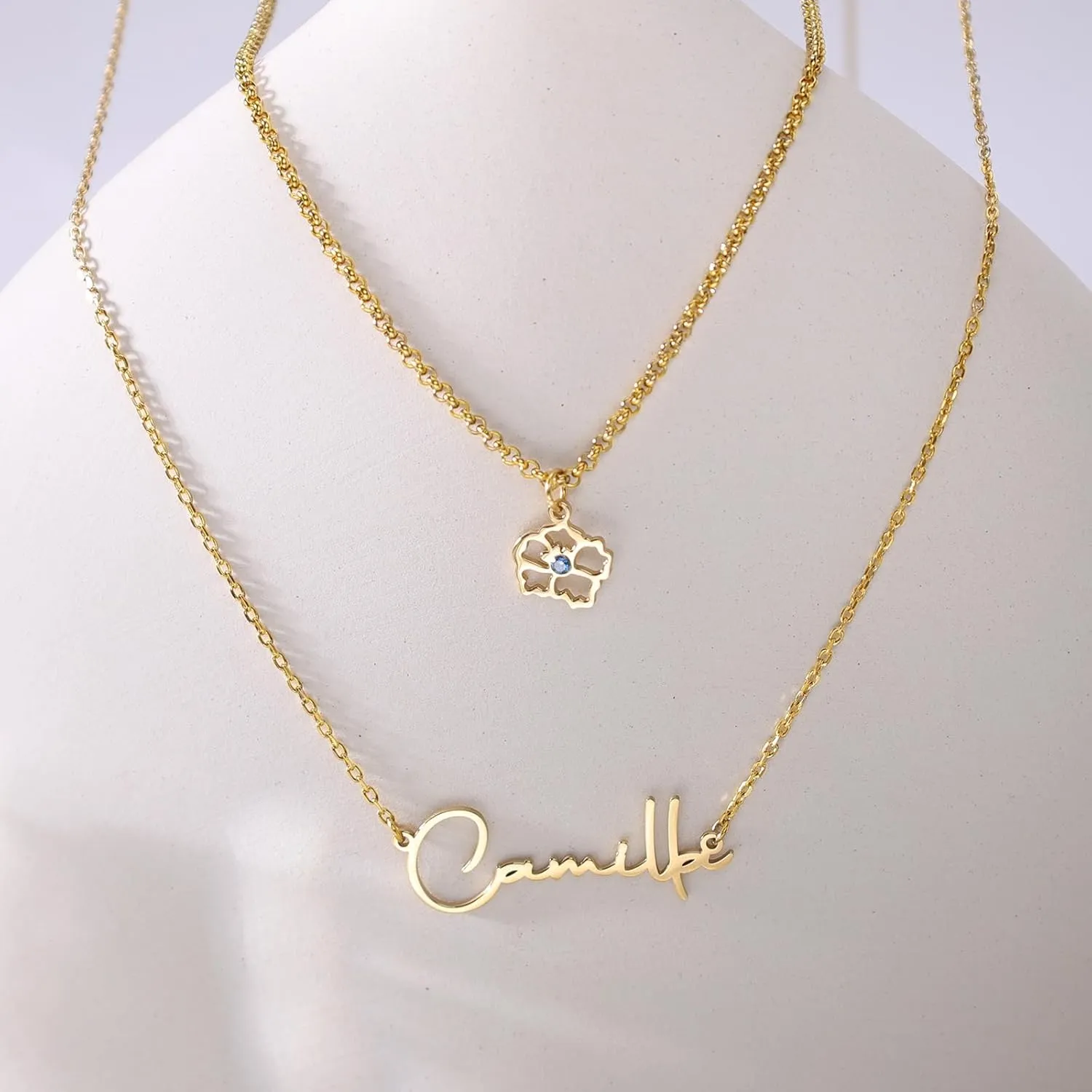 Custom Layered Name Necklace Personalized with Heart 18K Gold Plated Customized Nameplate Necklace Gifts for Women