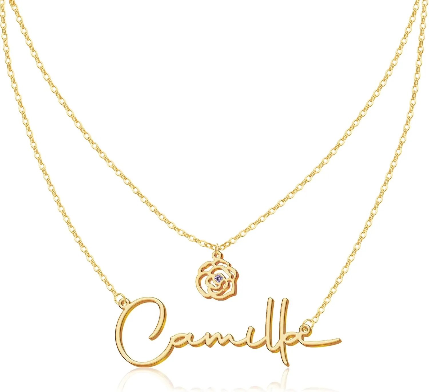 Custom Layered Name Necklace Personalized with Heart 18K Gold Plated Customized Nameplate Necklace Gifts for Women