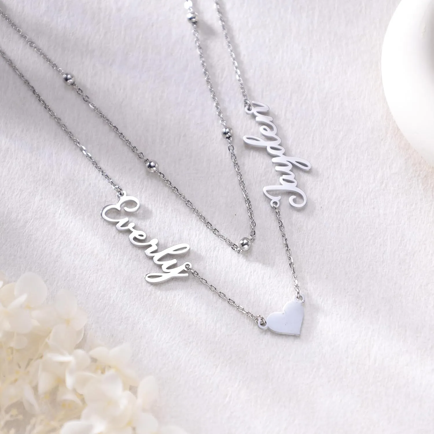 Custom Layered Name Necklace Personalized with Heart 18K Gold Plated Customized Nameplate Necklace Gifts for Women