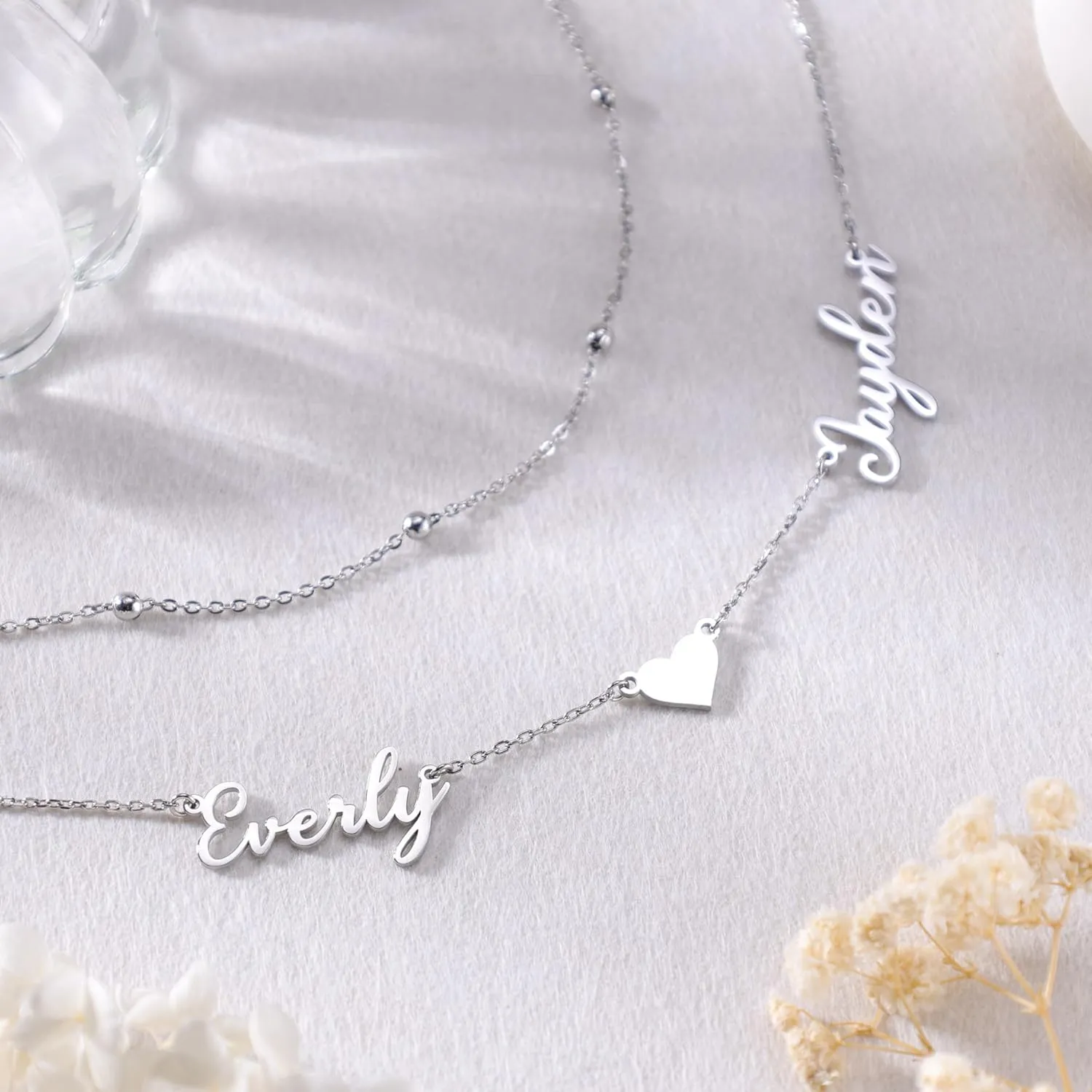Custom Layered Name Necklace Personalized with Heart 18K Gold Plated Customized Nameplate Necklace Gifts for Women