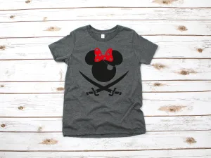 Custom Pirate Minnie Mouse Youth T Shirt - Disney Kids T Shirts - Disney Pirate Family Matching Shirts Personalized Name
