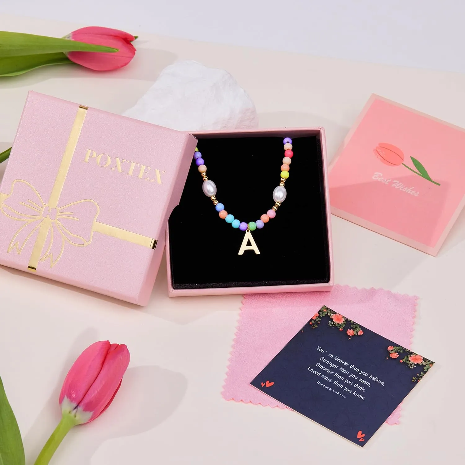 Cute Beaded Initial Necklaces for Girls Trendy Dainty Colorful Pearl Letter Choker Charm Necklace for Women Teen Girls Handmade 14K Gold Plated Bohemian Birthday Personalized Jewelry Gifts
