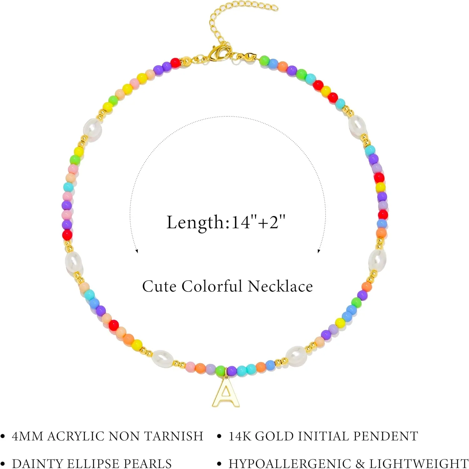 Cute Beaded Initial Necklaces for Girls Trendy Dainty Colorful Pearl Letter Choker Charm Necklace for Women Teen Girls Handmade 14K Gold Plated Bohemian Birthday Personalized Jewelry Gifts